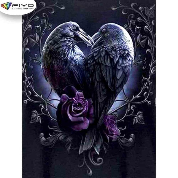FIYO Kissing Crow Diamond Painting Kits For Adults DIY 5D Diamond Mosaic Diamond Painting Home and Kitchen Fashion Canvas Pictures Wall Decoration Gi