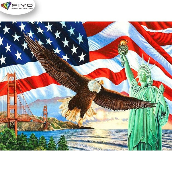 FIYO Eagle Flag and Statue of Liberty Diamond Painting Kits For Adults DIY 5D Diamond Mosaic Diamond Painting Home and Kitchen Fashion Canvas Picture