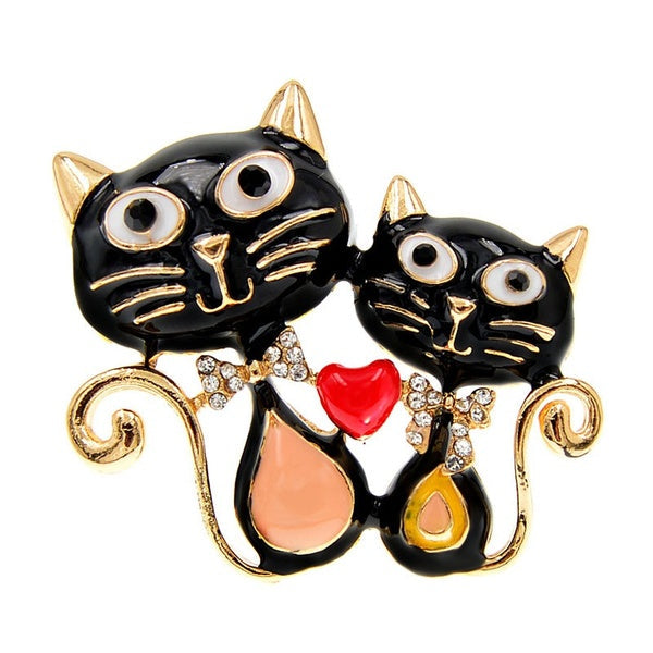 Double Cat Brooches For Women Enamel Fashion Animal Pin Brooch Kids Cute Jewelry Winter Accessories High Quality Matron Inn