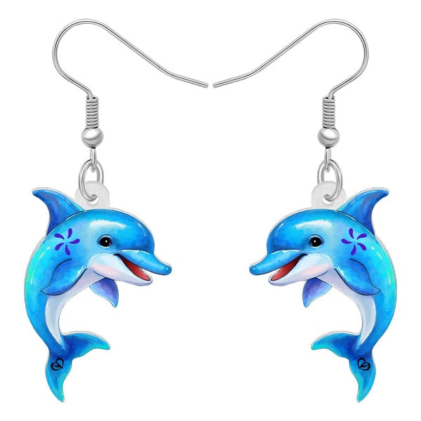 Boucles d'oreilles pendantes en acrylique, mignon, dauphin bleu, nouveauté, bijoux animaux de l'océan, breloques, cadeaux, accessoires pour femmes, e