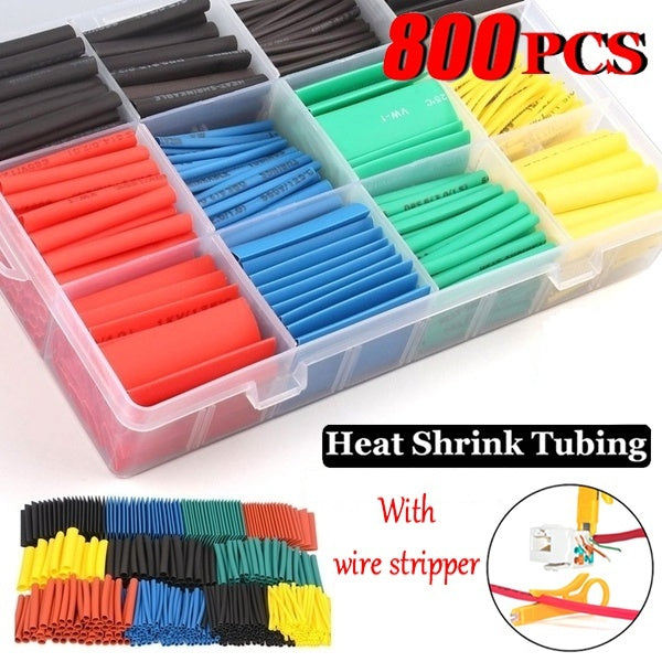 Tube thermorétractable en polyoléfine 127-280-560-800PCS 2: 1, avec dénudeur de fil, kit d'enroulement de kit de manchon de câble, protection d'isola