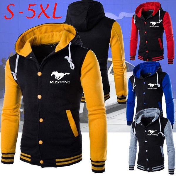 Newest Mustang Mens Casual Baseball Hoodie Zip Up Cardigan Cotton Hooded Sweatshirt Coat S-5XL