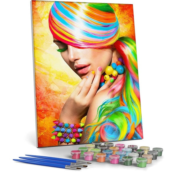 FIYO Diy Beauty Paint by Numbers Kits for Adults and Kids Beginner on Canvas Fashion Oil Painting Wall Art for Gift( No Frame )