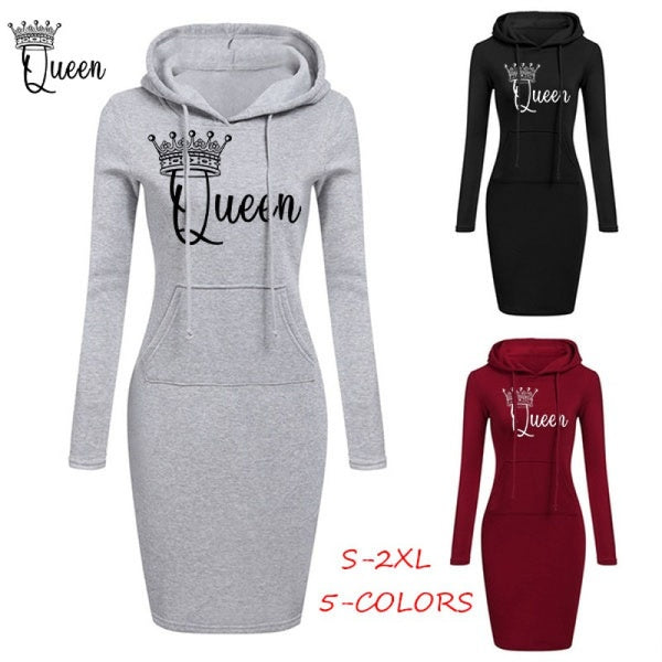 Women Hoodie Dress Fashion Printed Long Sleeve Hoodie Casual Hooded Jumper Pockets Sweater Tops Dress