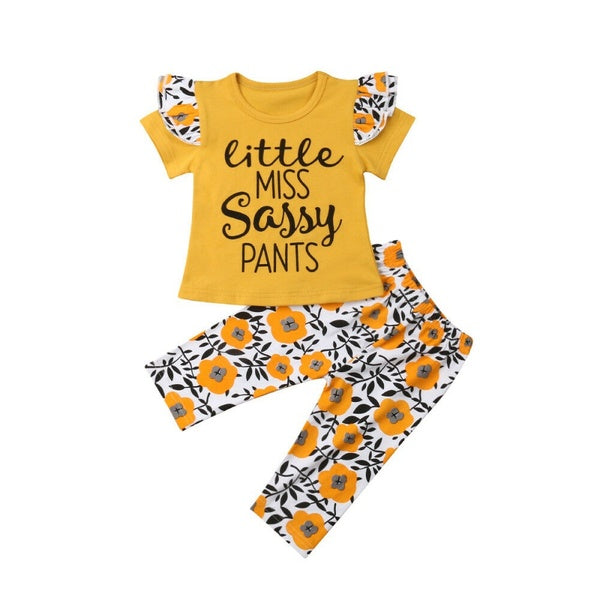 2PCS Toddler Baby Girls Outfits Pants+Tops T-shirt Set Summer Clothes set