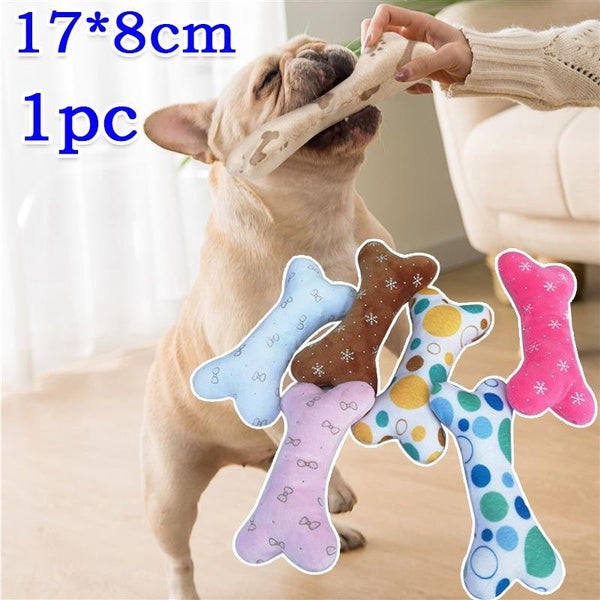 1pc Bone Dog Toy Pet Bite Resistant Plush Toy Puppy Squeaky Sound Funny Toy For Dogs Molar Chew Toys