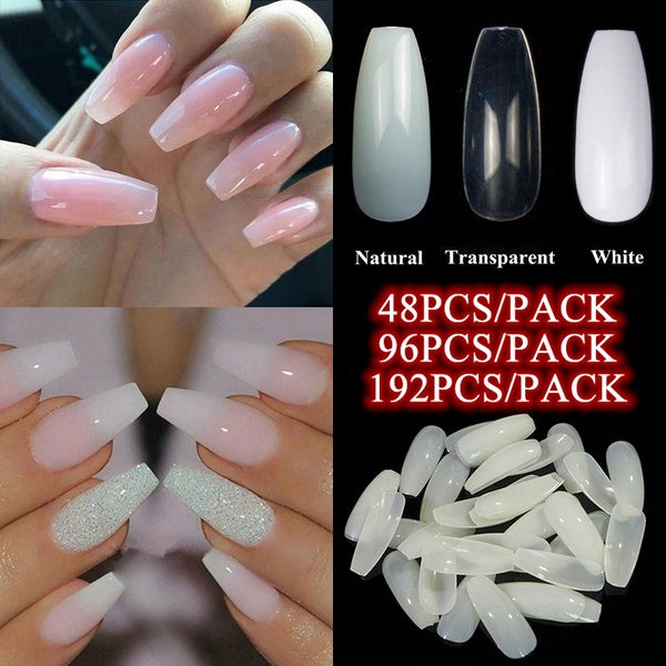(48-96-192PCS)Transparent Natural Artificial Nail Tips Fashion Ballet Nail Art Full Coverage Nail Tips