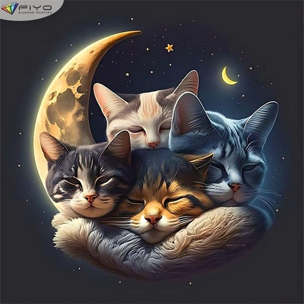 FIYO Moon Cats DIY 5D Diamond Painting Full Drill with Number Kits Home and Kitchen Fashion Mosaic Diamond Painting Canvas Wall Decoration Gift Craft