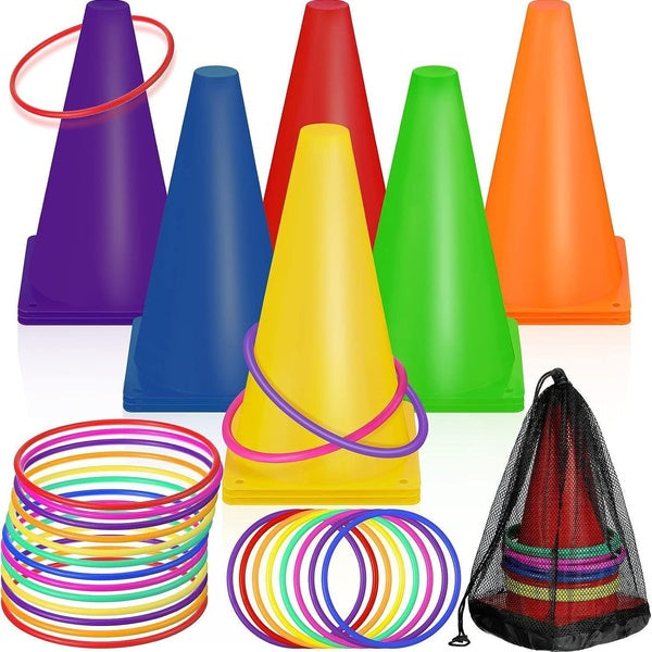 26 Pack Plastic Cones Ring Toss Combo Set Outdoor Carnival Games for Kids Adults Throwing Backyard Games