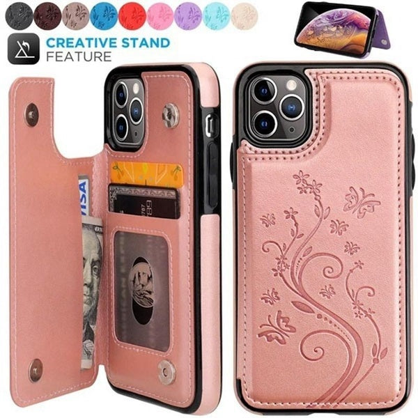 Wallet Double Buckle Butterfly Embossed With Card Slot Bracket Photo Frame Magnetic Flip Leather Case For iPhone 15 15 Plus 15 Pro 15 Pro Max 14 13 1