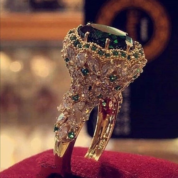 Exquisite Green Emerald Engagement Ring Wedding Band Charming Jewelry Accessory Anniversary Gift Bridal Rings for Women Size 5-11