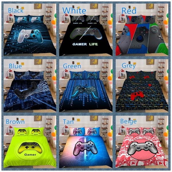 Boys Video Game Bedding Set Twin For Kids Teens Children Bedroom Decor Modern Gamer Gaming Controller Comforter Cover Soft Youth Games Geometric Beds