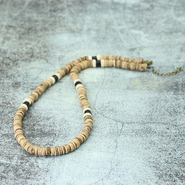 Antique Handmade Wood Short Necklace Ethnic Black Brown Natural Coconut Wooden Necklace For Men Neck Jewelry Choker Collier