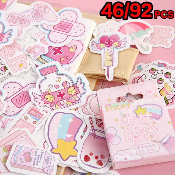 46-92PCS New Fashion Kawaii Stationery Stickers Planner Scrapbooking Girl Generation Series Flower Cute Boxed Diary Sticker