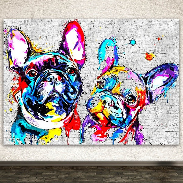 Unframed Canvas Art Colorful French Bulldog Posters Abstract Painting Prints Bulldog Français Pictures for Bathroom Kid's Room Wall Decor