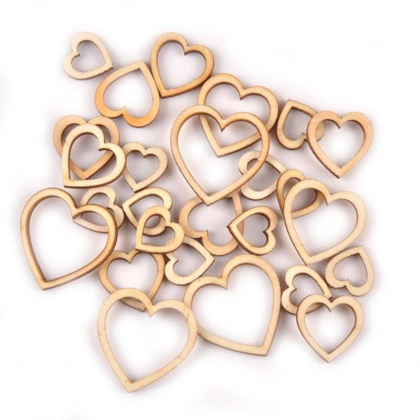 50 pièces mixte coeur creux décoration en bois album de bricolage pour l'artisanat accessoires pour la maison artisanat en bois ornements 30-50mm MT2