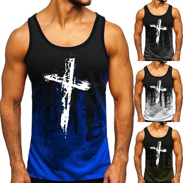 New Fashion Jesus Print Vest Men Classical Cross Sleeveless Summer Tank Tops