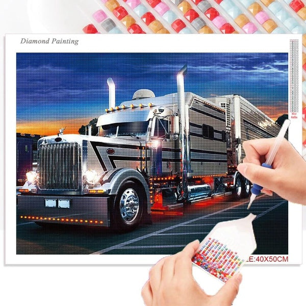 Truck DIY 5D Diamond Painting Full Drill with Number Kits Home and Kitchen Fashion Crystal Rhinestone Cross Stitch Embroidery Paintings Canvas Pictur
