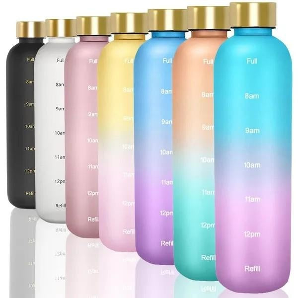 Bouteilles d'eau avec marqueur de temps Grande capacité Bouteilles d'eau potable motivantes en plastique étanche pour le fitness, le yoga, la gym, l'