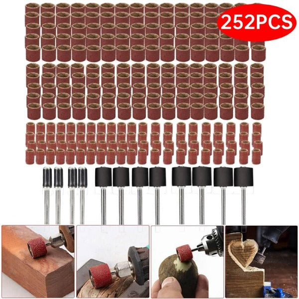252 pièces ensemble de tambour de ponçage #80 grain avec mandrin de ponçage pour outils rotatifs Dremel outils abrasifs bandes de ponçage