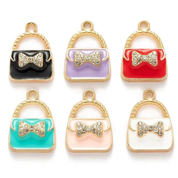18PCS Enamel Bag Charms Mixed Colors Rhinestone Handbag Alloy Women Purse Bag Pendant Jewelry Making Accessory