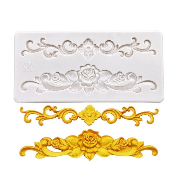 KUXSE Cake Border Silicone Molds Flower Fondant Cake Decorating Tools Candy Clay Chocolate Gumpaste Mold Sugarcraft Kitchen Baking Tool