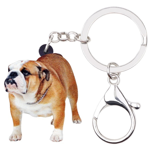 Acrylic British Bulldog Pug Dog Keychains Key Rings Trendy Pets Pendants Jewelry For Women Girls Kids Friends Handbag Wallet Car Keys Unique Charms G