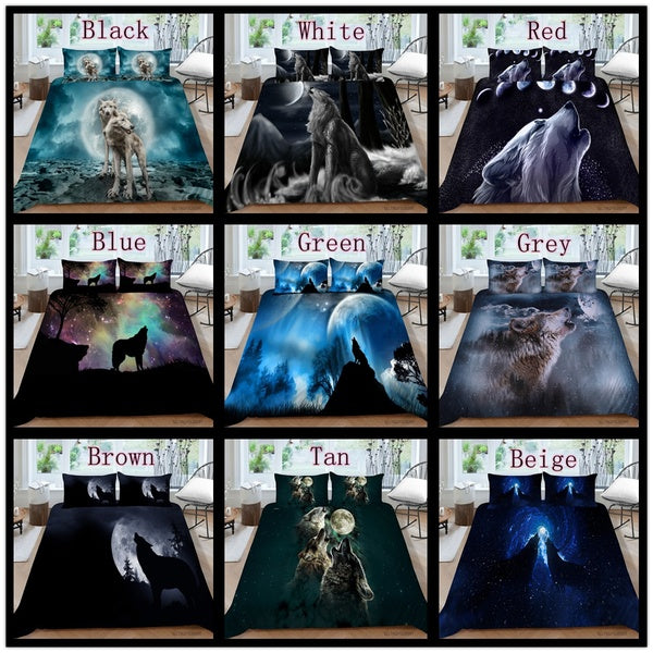 3D Print Wolf Bedding Set Full Size,Animal Pattern Bedding Set Decorative Microfiber Cover Lunar Eclipse Print with 2 Pillow Shams, 3 Pcs