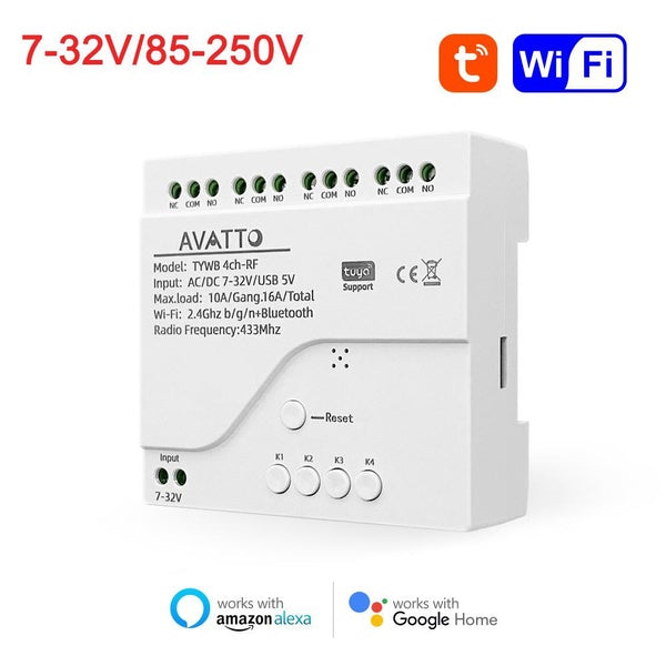 Module de commutation intelligent Tuya WiFi 4 canaux, relais de télécommande 7-32V-85-250V, commande vocale avec Alexa Google Home