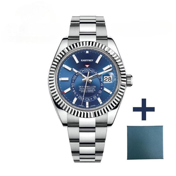 Montre-bracelet à quartz en acier inoxydable Karffney pour homme avec calendrier lumineux