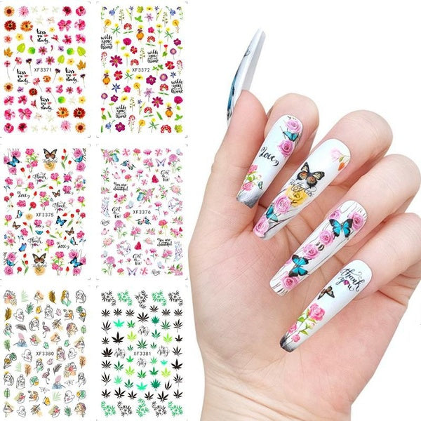 1-12 3D Nail Stickers Floral Nail Design Butterfly Nail Water Decal Stickers Decorate The Nail