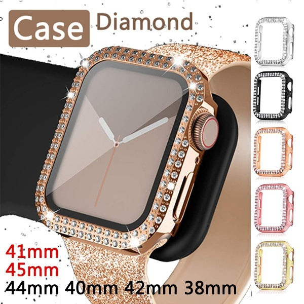 Diamond Bling Bumper Case for Apple watch 8 7 6 SE 5 41 mm 45mm 44mm 40mm 42mm 38mm Accessories women screen Protector Cover for iWatch series 2 3 4