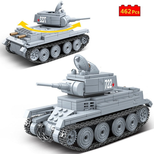 Military series World War II Soviet Armored forces BT-7 Light Cavalry Tank Soldier Weapon DIY Model Building Blocks Toys Gifts