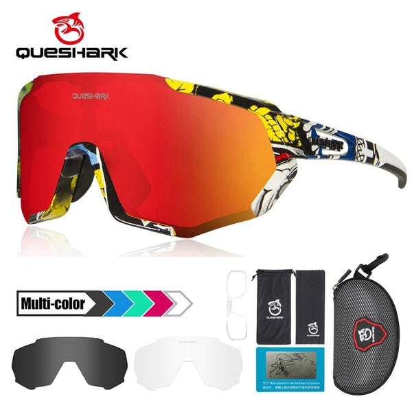Queshark Cycling Glasses TR90 Unbreakable Frame Polarized Sports Sunglasses Bike Glasses for Men Women with 3 Interchangeable Lens, Anti-UV400 for Dr