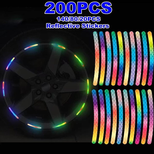 20-80-140-200Pcs Car Reflective Stickers Wheel Hub Reflective Sticker Safety Reflective Strip Sticker Auto Motorcycle Bicycle Decor Decals Accessorie