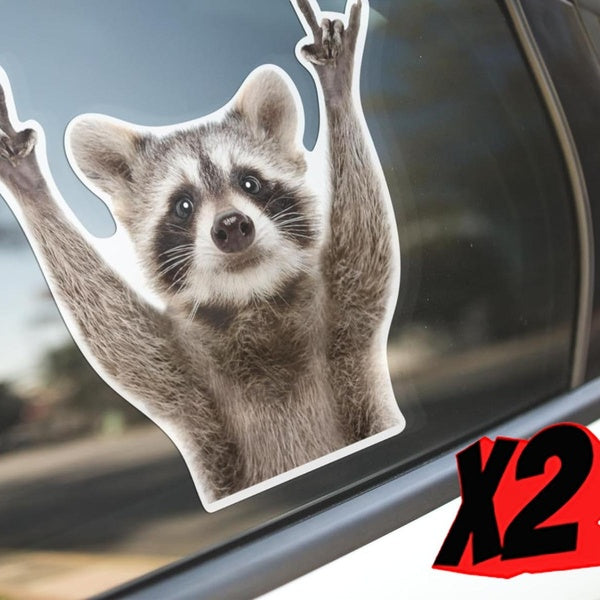 2Pcs Rocking Raccoon Sticker, Funny Raccoon Cute Car Decal 5.5-Inches Decal Car Laptop Wall Window Bumper Sticker