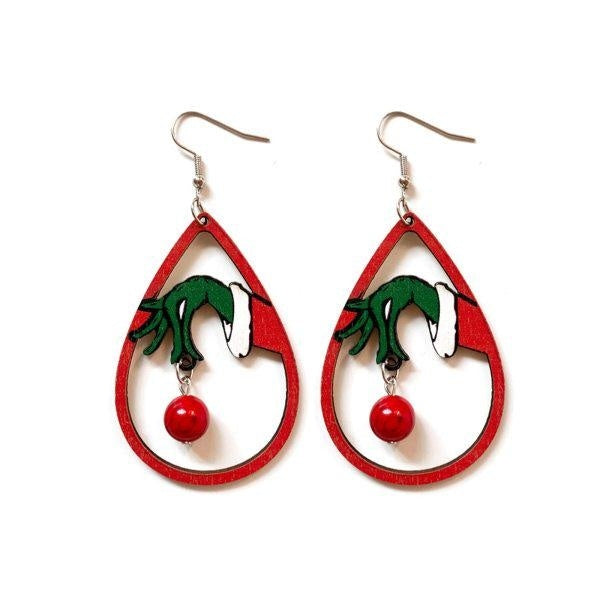Boucles d'oreilles de Noël pour femme - Boucles d'oreilles pendantes en forme d'arbre de Noël - Boucles d'oreilles en bois bizarres - Bijoux de vacan