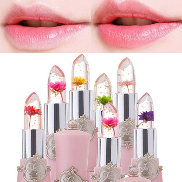 Imperméable Fleur LipStick Fleur De Gelée Transparent Rouge À Lèvres À Changement De Couleur Longue Durée 6 Couleurs Fleur Rouge À Lèvres Baume À Lèv