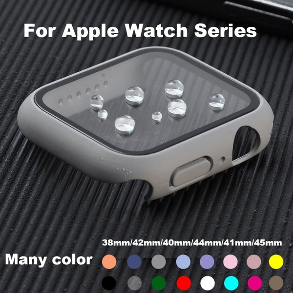 Tempered glass+matte case for Apple watch 8 7 45mm 41mm 44mm 40mm 42mm 38mm matte cover + screen protector For iwatch serise 7 6 SE 5 4 3 2 1 full pr