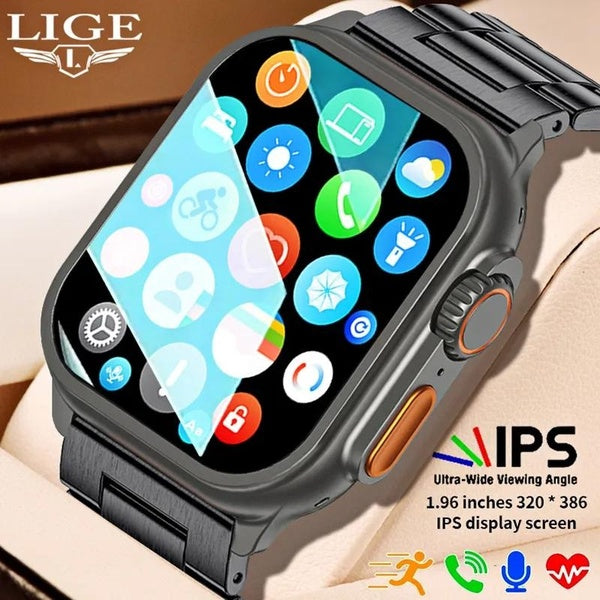 LIGE NFC Montre Intelligente Ultra Hommes Smartwatch Femmes 1.96 "Fréquence Cardiaque Bluetooth Appel IP68 Étanche Sans Fil Charge Bracelet De Sport