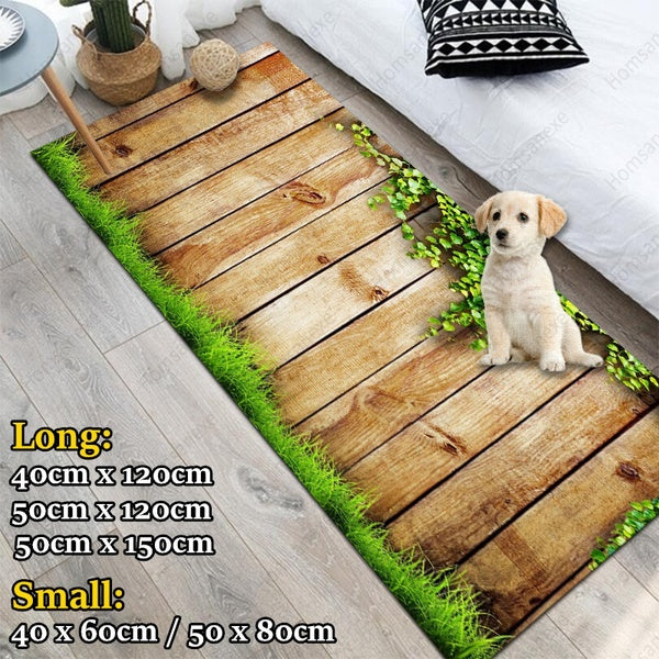 Bathroom Rugs, Kitchen Rug Non-Slip Soft Absorbent Bath Mats with Wood grain Flannel for Bathroom Kitchen and Hallway
