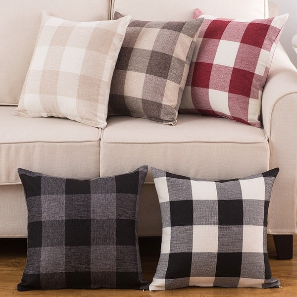Home Décor Sofa Cushion Cover Plaid Pattern Throw Pillow Case Cover Filling Not Included