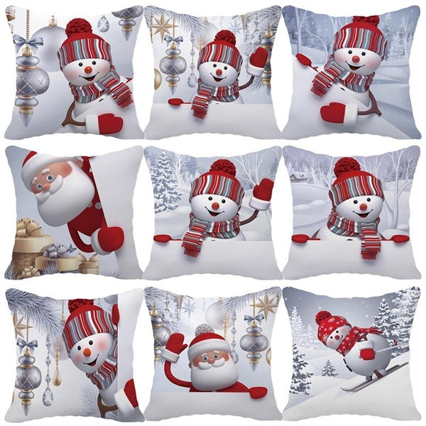 1pc Christmas Pillow Covers 18x18 Inches Farmhouse Christmas Decor with Zipper,Winter Snowman Cushion Covers Xmas Throw Pillow Cases Santa Claus Pill
