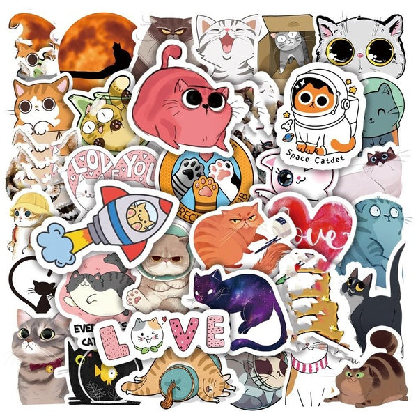 10-50PCS Funny Cute Cat Stickers Aesthetic Kitty Pet Cat Graffiti Stickers for DIY Luggage Laptop Skateboard Motorcycle Bicycle Stickers