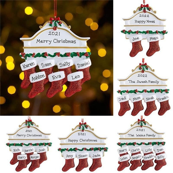 1Pc Christmas Ornaments Personalized Family Christmas Tree Pendant Socks Family Resin Hanging Ornament