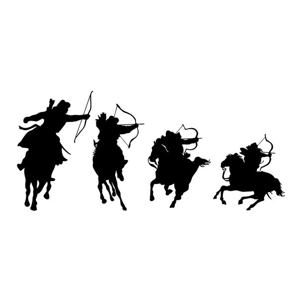 2pcs,9.8'' 25cm Mongolian Nomad Steppe Cavalry Horse Archers and Warriors Wall Home Car Decoration Stickers Motorcycle DieCut（No Background ) Night R