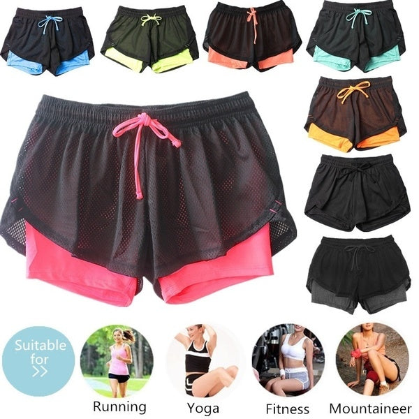 New Women Sports Running Yoga Deux couches Séchage rapide Respirant Doux Élastique Couche Intérieure Cool Shorts