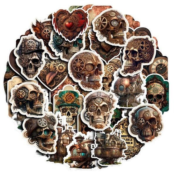 10-50pcs Cool Steampunk Skull Stickers Punk Gothic Skull Skeleton Graffiti Stickers for DIY Luggage Laptop Skateboard Motorcycle Bicycle Stickers