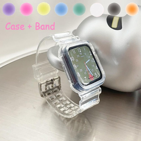 Case + Strap for Smart Watch Band 45mm 41mm Accessories Soft Transparent Silicone Band with protective cover for Smartwatch Series 8 7 6 se 5 4 3 44m Matron Inn