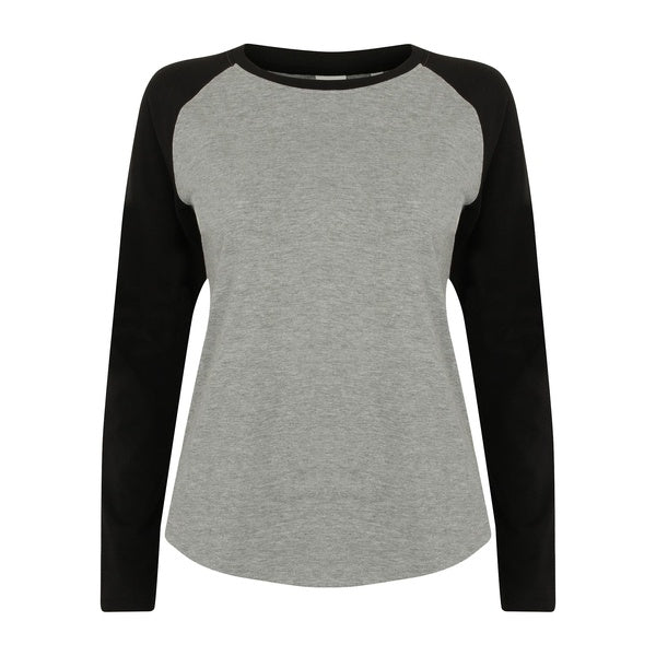 Skinnifit Womens-Ladies Long Sleeve Baseball T-Shirt